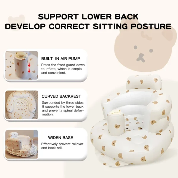 Infant Shining Baby Inflatable Sofa Children Puff Portable Bath Chairs PVC Multifunctional Seat Practice Sitting Bath Stool - Image 3
