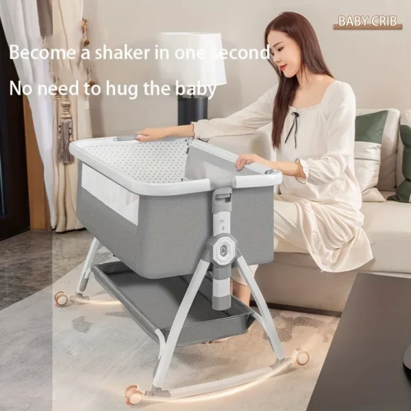 Baby crib, baby rocking bed, splicing large bed, multifunctional baby crib, foldable, height adjustable splicing - Image 4