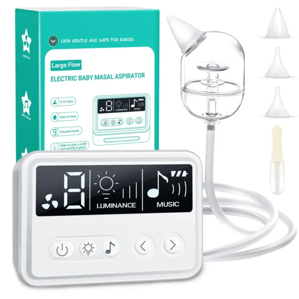 Baby Nasal Aspirator Electric Nose Cleaner with Built-In Music & Night Light Rechargeable Nose Booger Sucker for Infants Babies - Image 4
